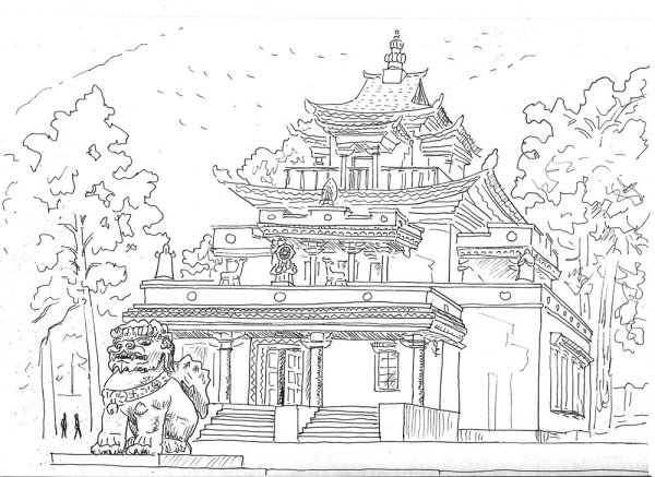 Иволгинский дацан черно белый