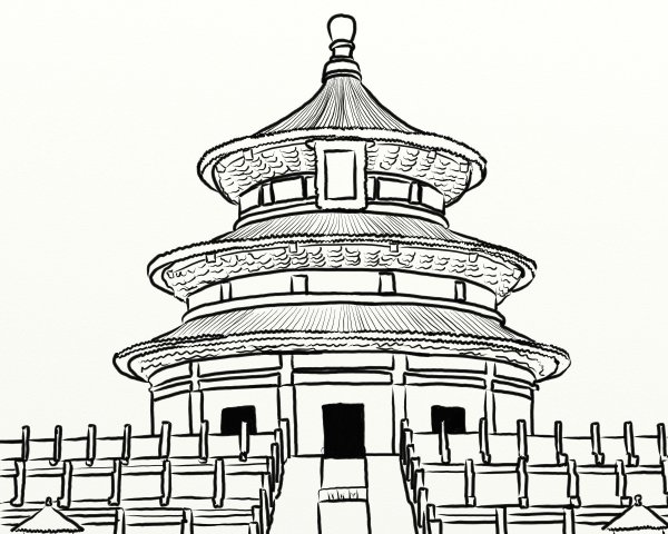 Храм неба Китай Пекин нарисованный