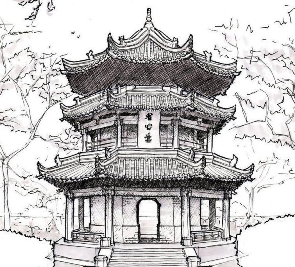 Китайские домики карандашом