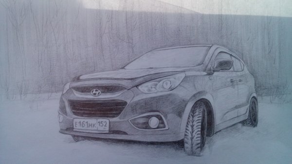 Hyundai ix35 рисунок карандашом