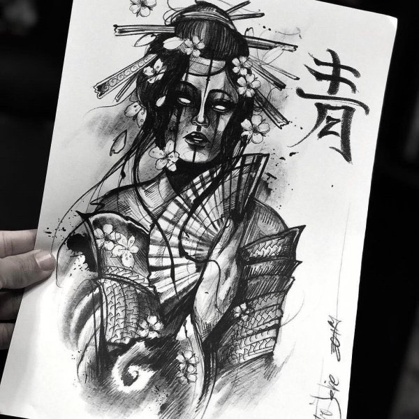 Самурай тату эскизы блэкворк