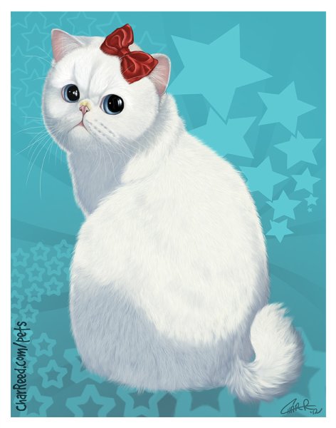 Белый кот нарисованный