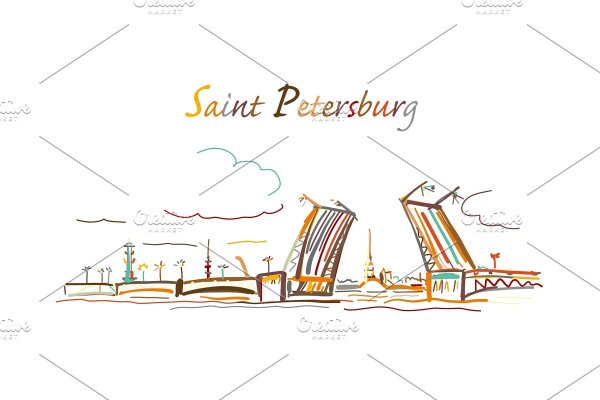 Разводные мосты в Санкт-Петербурге рисунок для срисовки