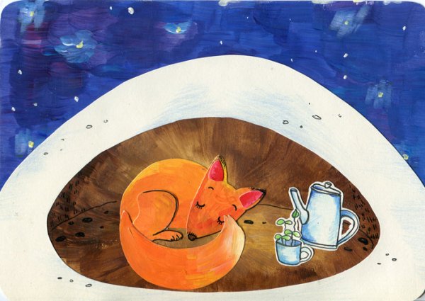 Лисичка спит в норке