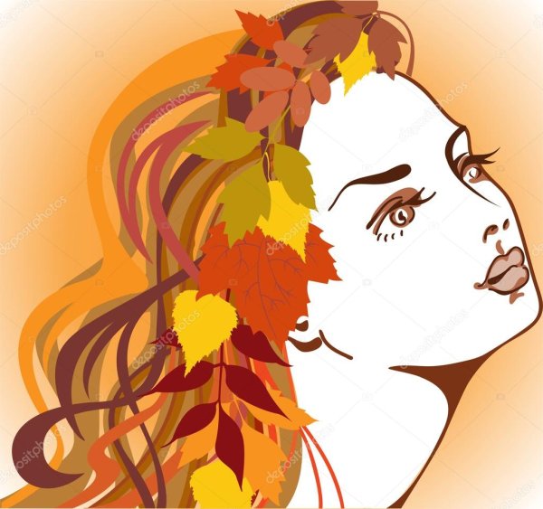 Волосы в профиль с листьями осени