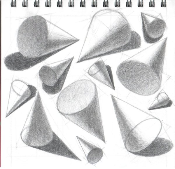 Штриховка конуса Академический рисунок