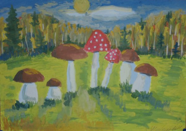 Поляна с грибами для детей