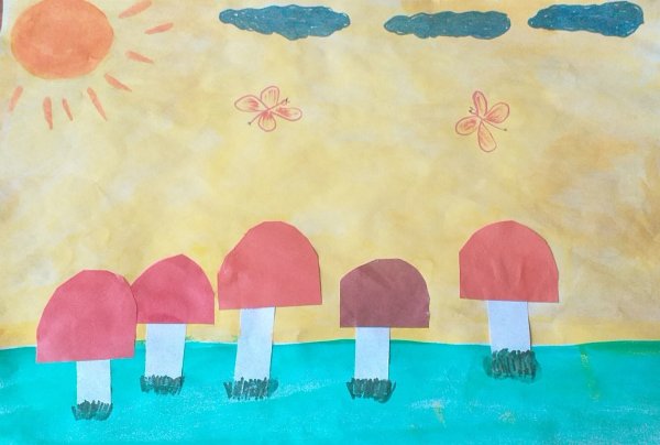 Поляна с грибами для детей