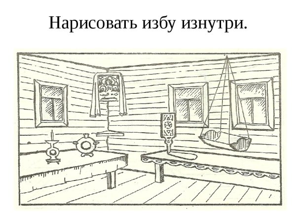 Изображение внутреннего убранства русской избы