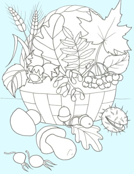 Осенний букет в корзине для раскрашивания