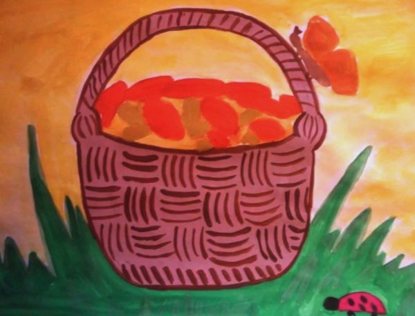 Лукошко с грибами раскраска