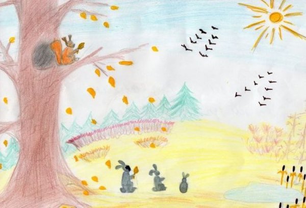 Птицы улетают на Юг рисунок для детей