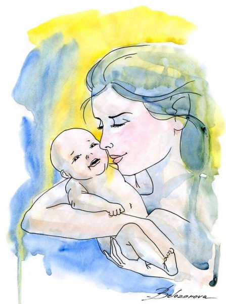 Нарисовать маму с ребенком на руках