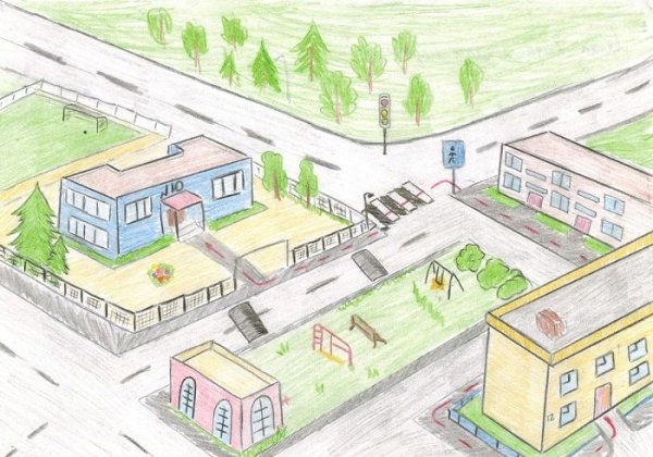 Рисунок дом школа дом