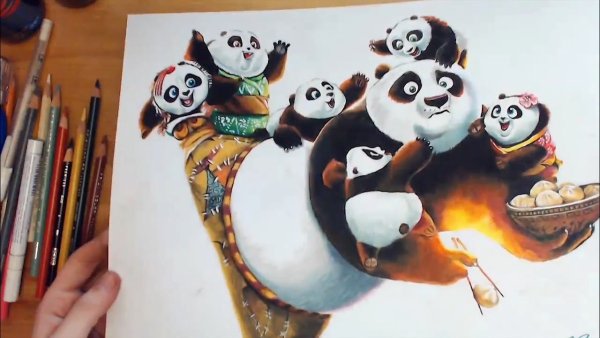 Кунг фу Панда цветными карандашами