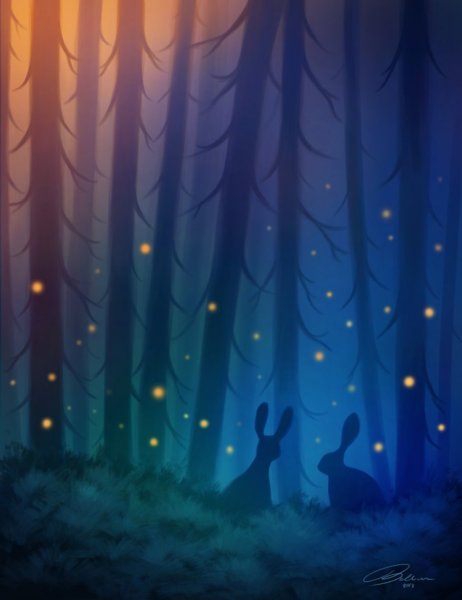 Ночной лес рисунок