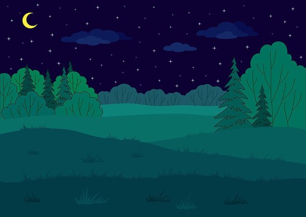 Ночной лес мультяшный