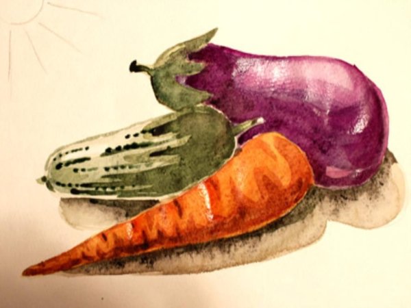 Овощи акварелью для детей