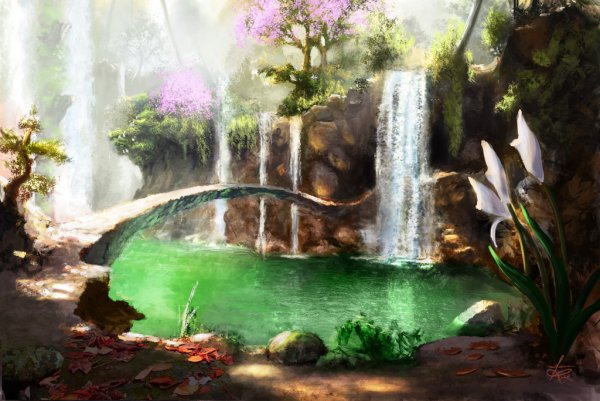 Красивый Волшебный водопад