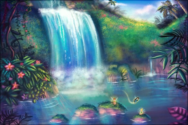 Фон сказочный водопад с природой для детей