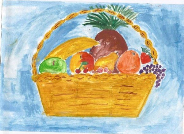 Натюрморт с фруктами и овощами для детей