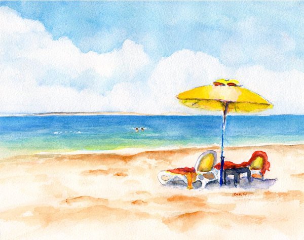 Пляж акварель