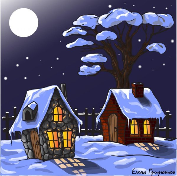 Мультяшные домики зимой