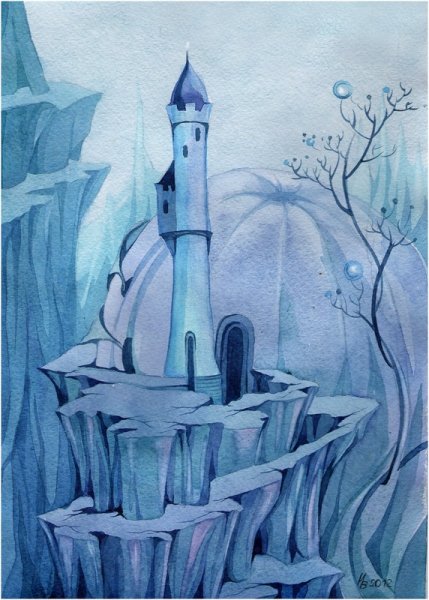 Замок снежной королевы гуашью