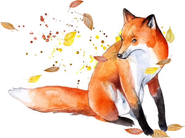 Осень лиса акварель