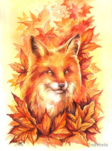 Лиса из осенних листьев