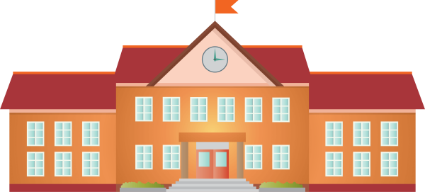 Здание школы с детьми