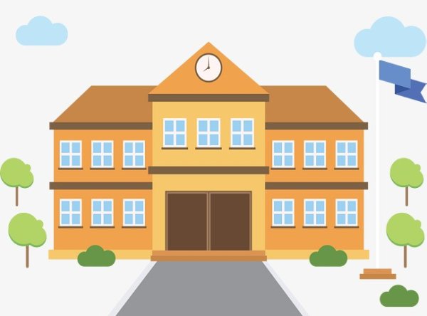 Здание детского сада на белом фоне