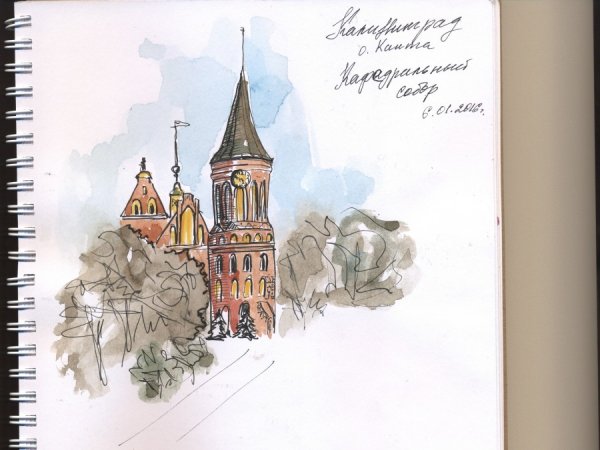 Кафедральный собор Калининград акварель