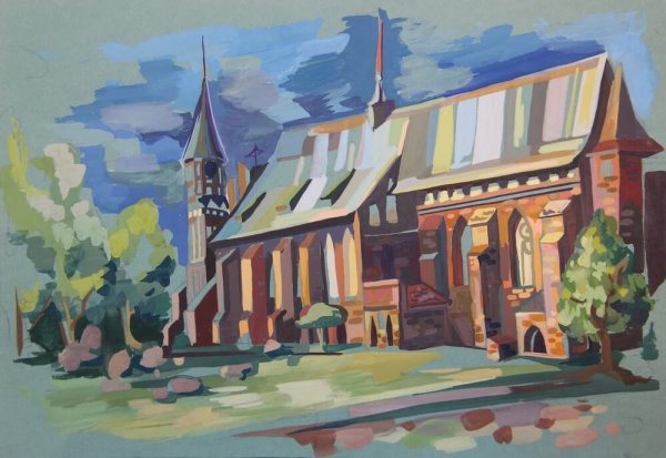 Кафедральный собор Калининград акварель