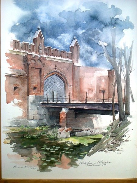 Кафедральный собор Калининград акварель