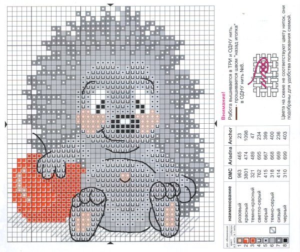 Схема вышивки Ежик