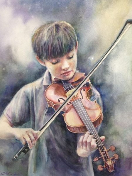 Скрипач акварель