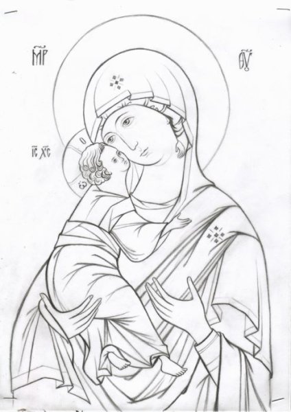 Владимирская икона Божией матери прорись