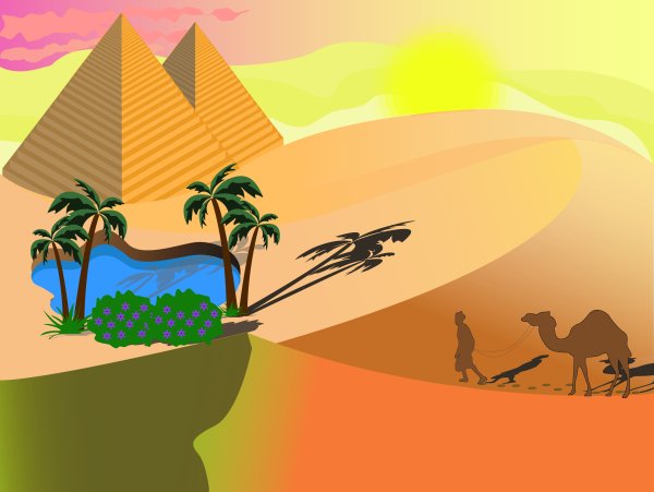 Рисунок пустыни с оазисом
