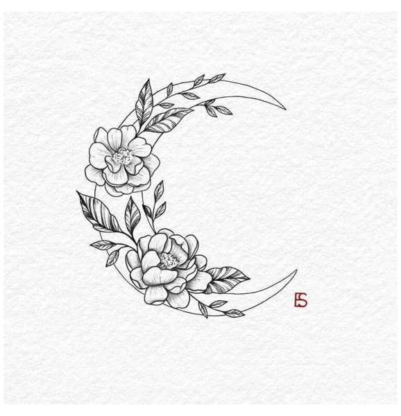 Тату полумесяц с цветами