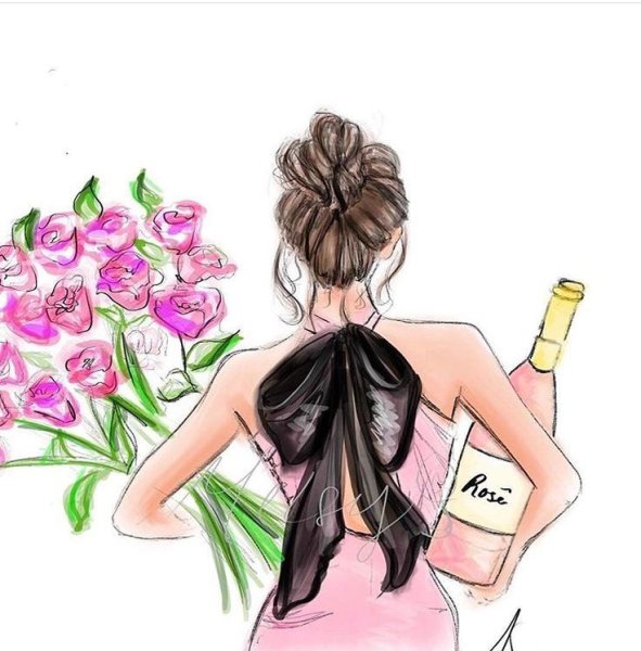 Девушка с букетом рисунок