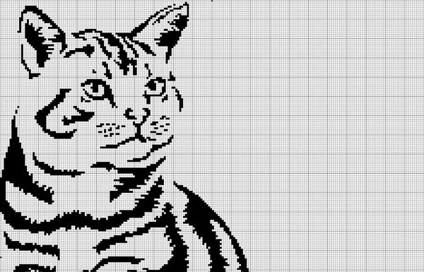 Монохромная вышивка кот