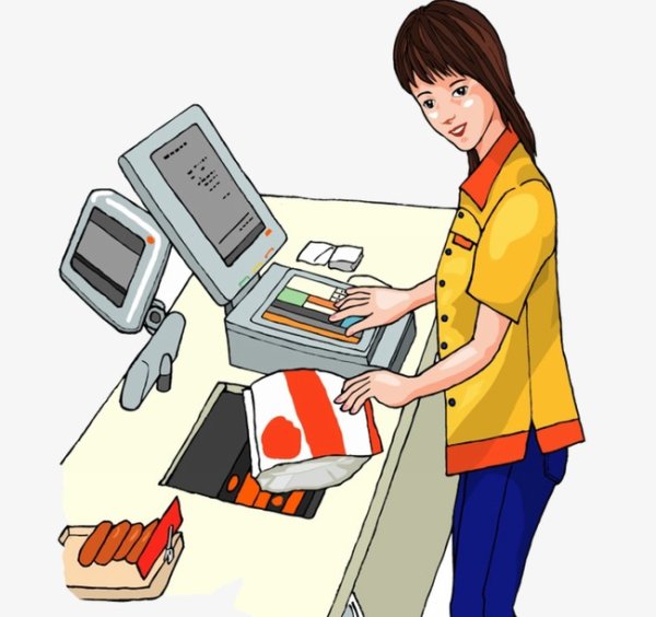 Кассир на белом фоне