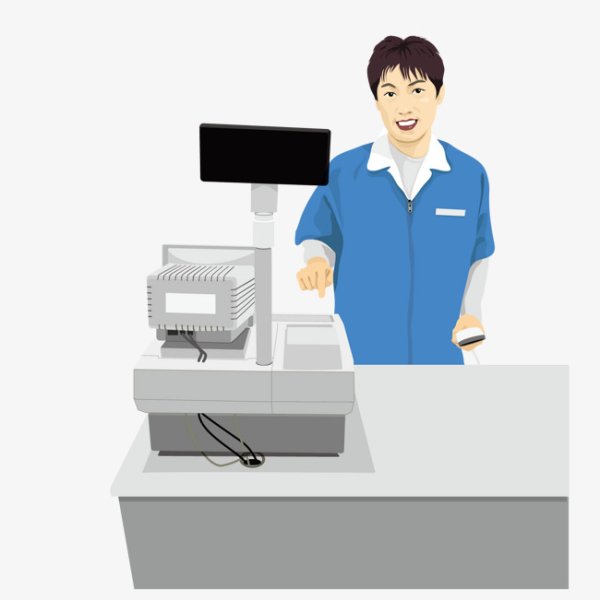 Кассир на белом фоне