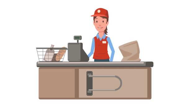 Продавец на белом фоне