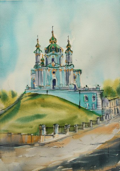 Художник Приймак Киев Андреевская Церковь акварель