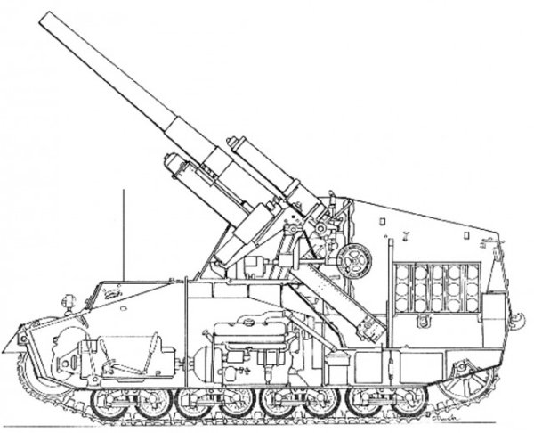Немецкая самоходная гаубица Шмель сбоку