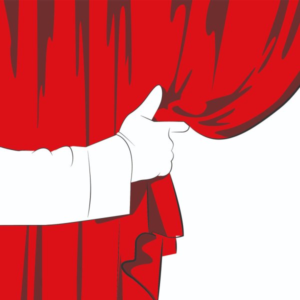 Театральные маски на фоне занавеса