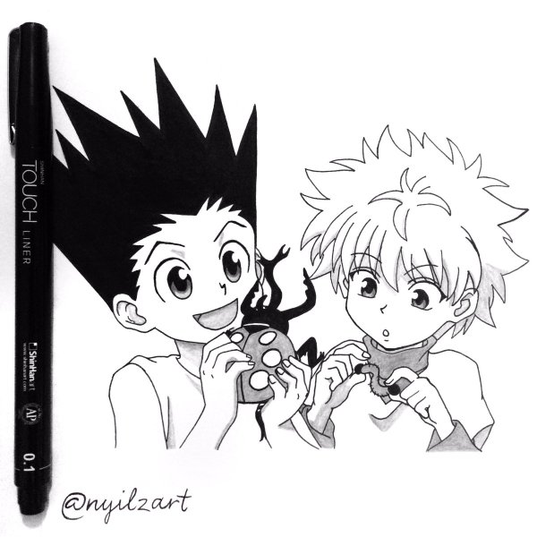 Киллуа и Гон черно белый