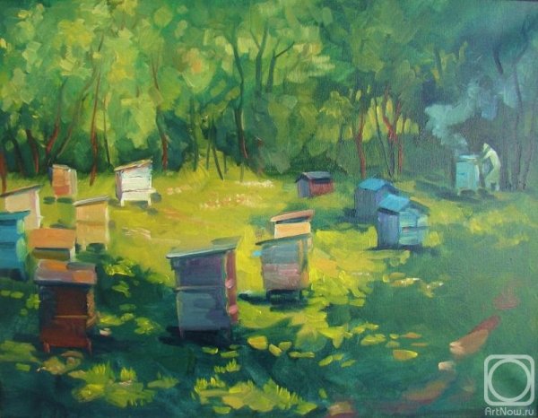 Исаак Левитан - пейзаж с ульями (пасека)